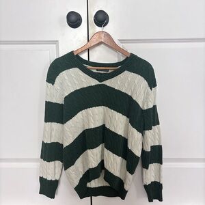 Brandy Melville Forest Green and Cream V-Neck Sweater